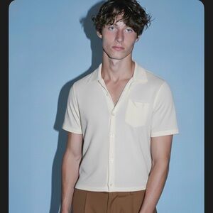 TODD SNYDER $248 Cream Woven Mesh Linen One Pocket Short Sleeve Shirt Size XL